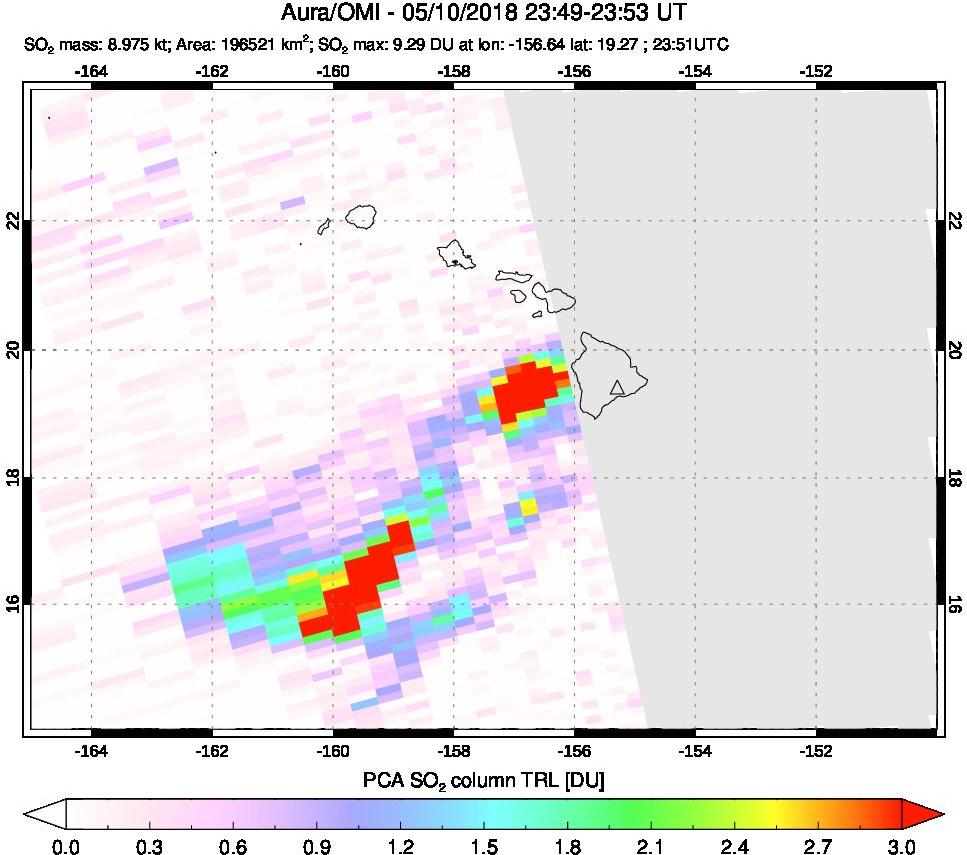 A sulfur dioxide image over Hawaii, USA on May 10, 2018.