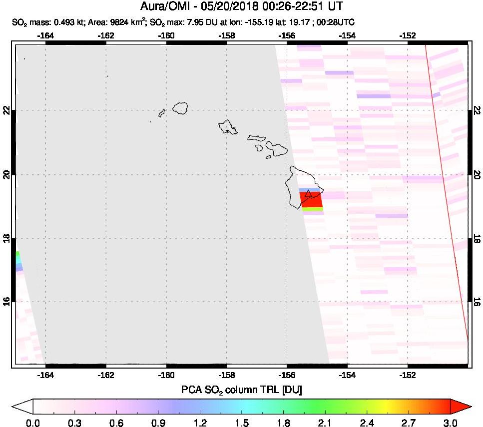 A sulfur dioxide image over Hawaii, USA on May 20, 2018.