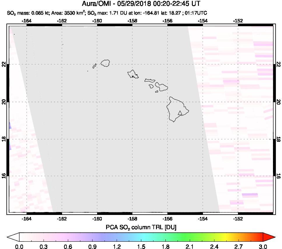 A sulfur dioxide image over Hawaii, USA on May 29, 2018.