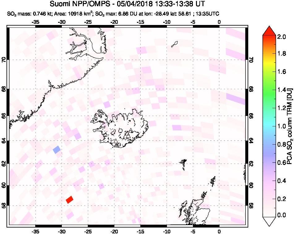 A sulfur dioxide image over Iceland on May 04, 2018.