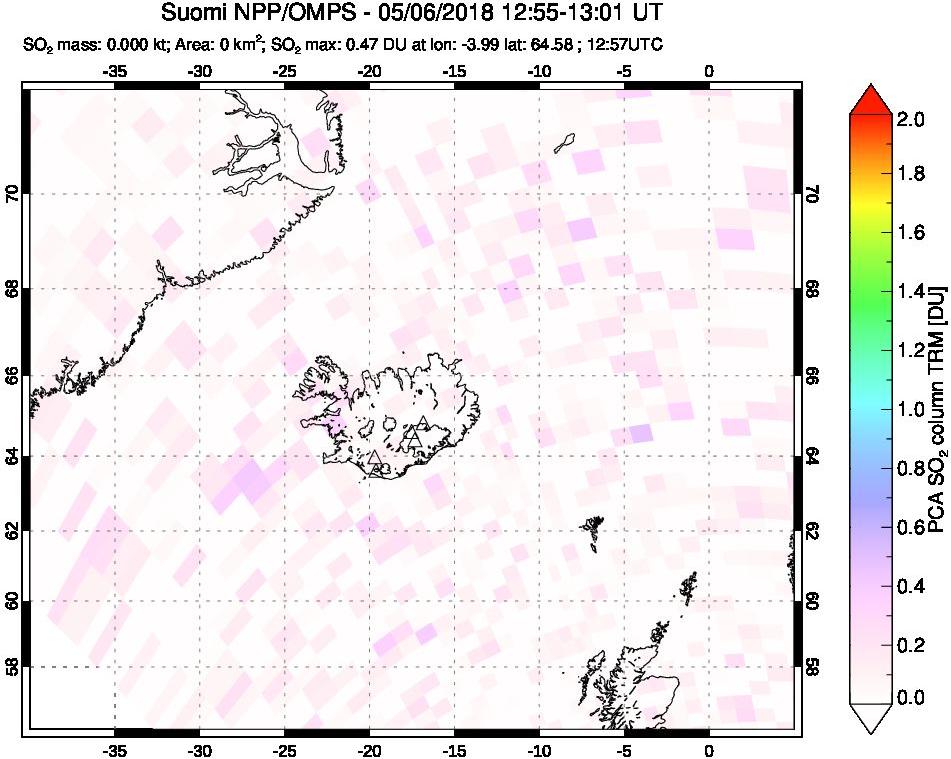 A sulfur dioxide image over Iceland on May 06, 2018.