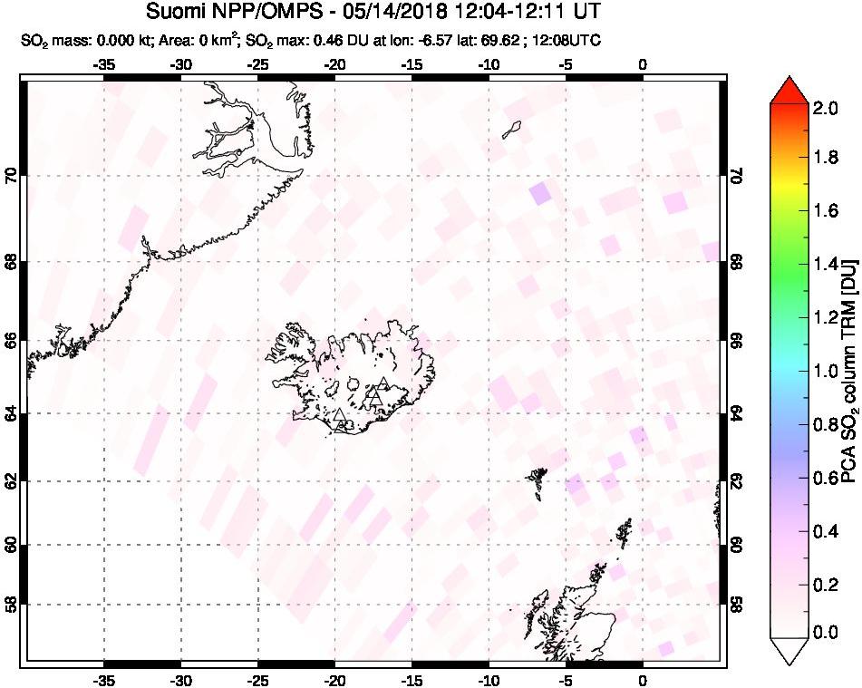 A sulfur dioxide image over Iceland on May 14, 2018.
