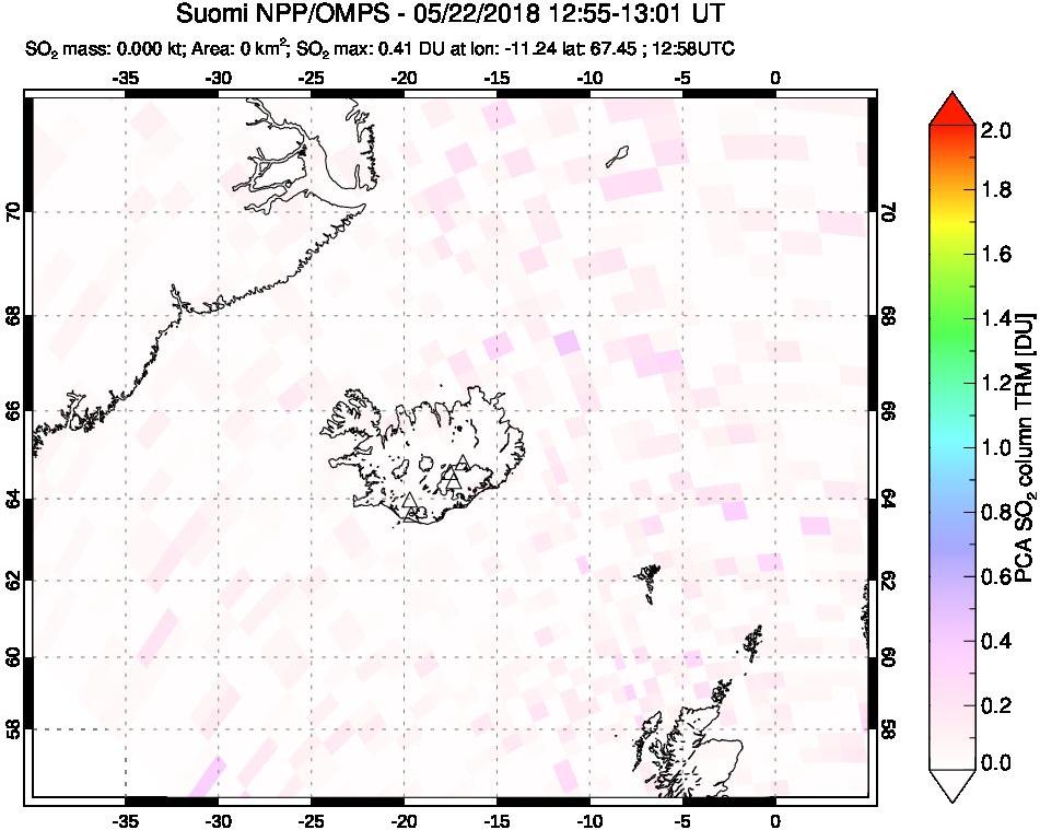 A sulfur dioxide image over Iceland on May 22, 2018.