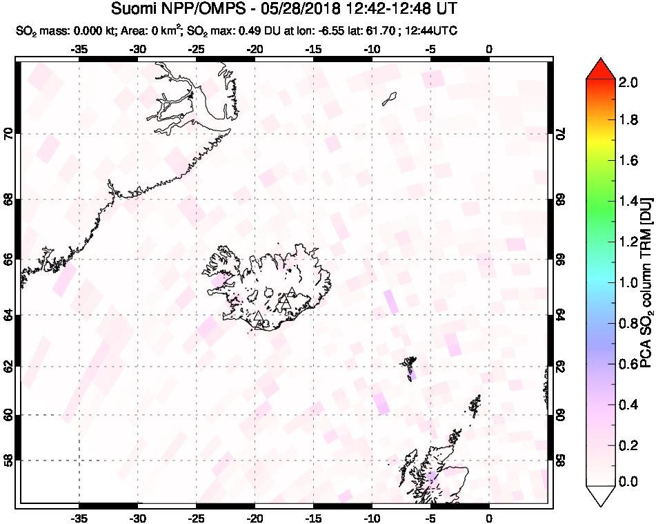A sulfur dioxide image over Iceland on May 28, 2018.