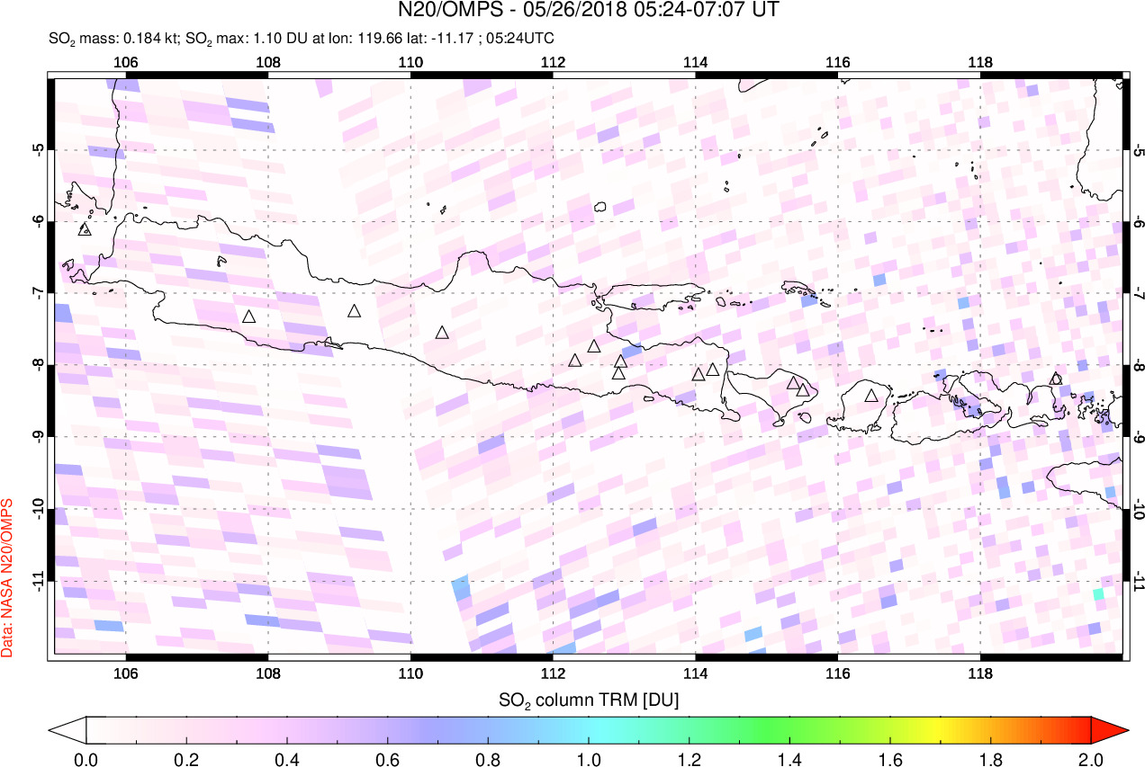 A sulfur dioxide image over Java, Indonesia on May 26, 2018.