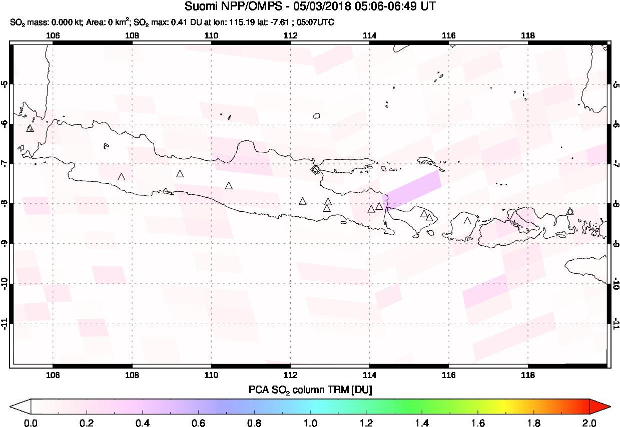 A sulfur dioxide image over Java, Indonesia on May 03, 2018.