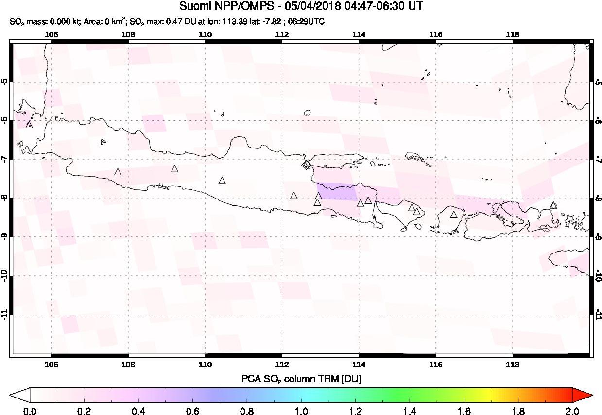 A sulfur dioxide image over Java, Indonesia on May 04, 2018.