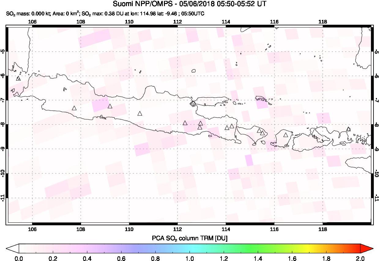 A sulfur dioxide image over Java, Indonesia on May 06, 2018.