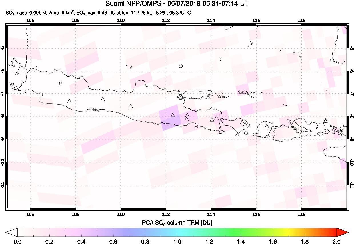 A sulfur dioxide image over Java, Indonesia on May 07, 2018.