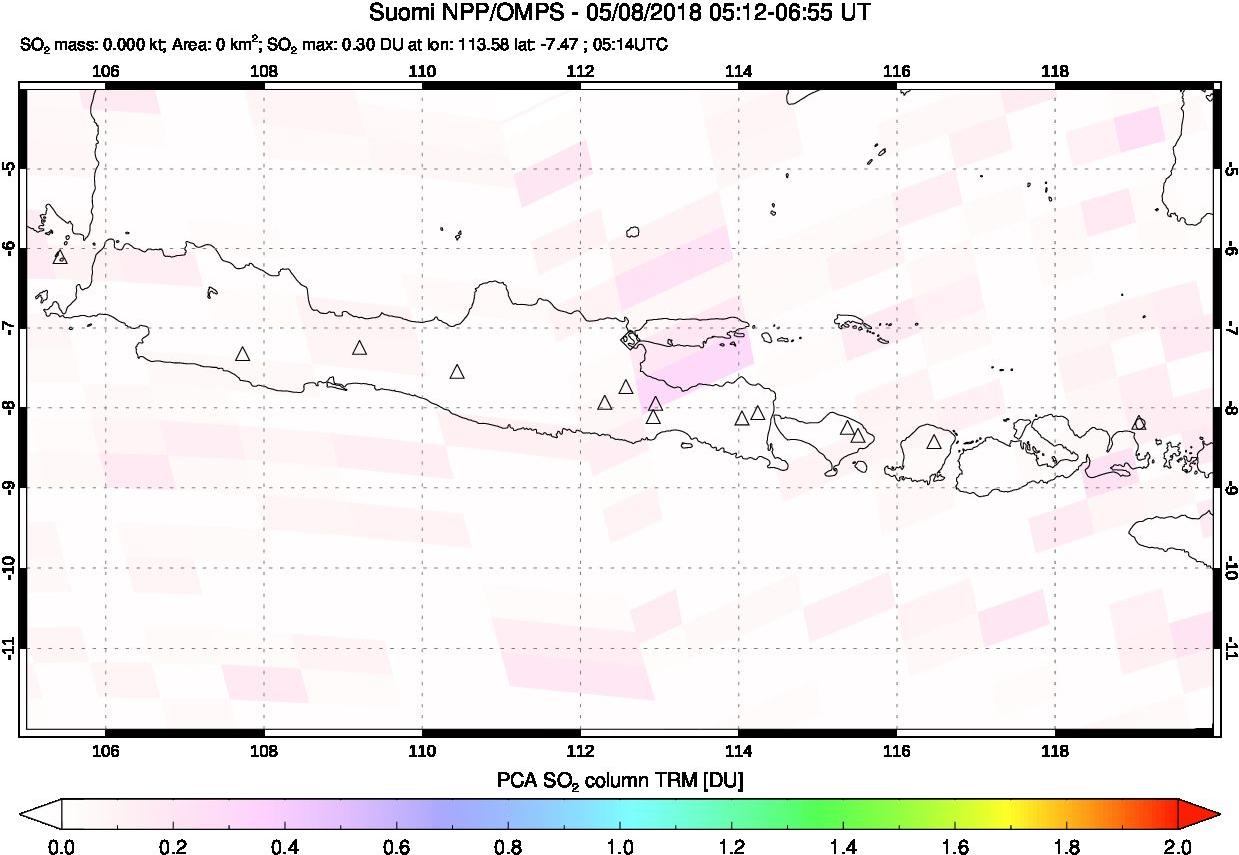 A sulfur dioxide image over Java, Indonesia on May 08, 2018.