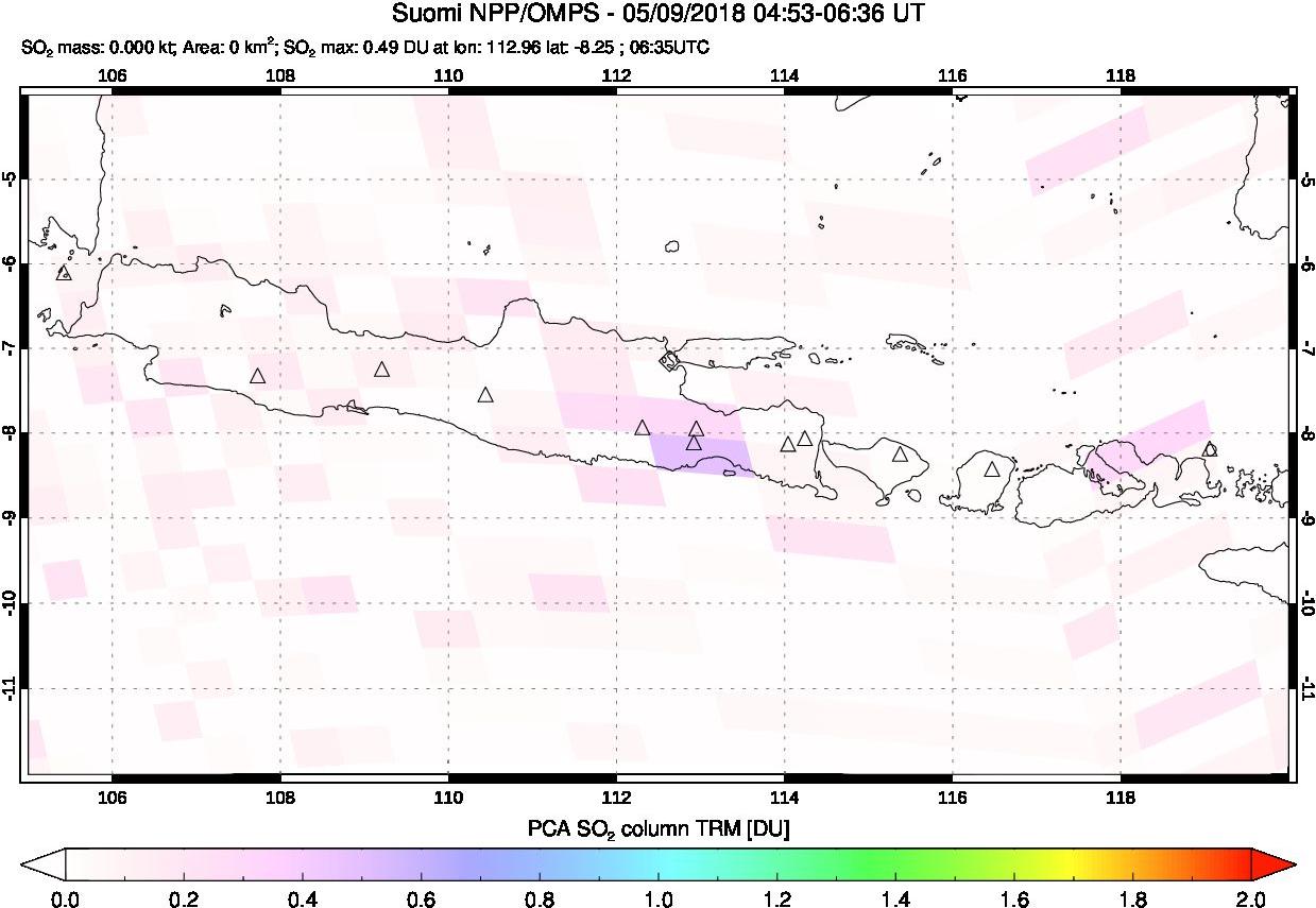 A sulfur dioxide image over Java, Indonesia on May 09, 2018.