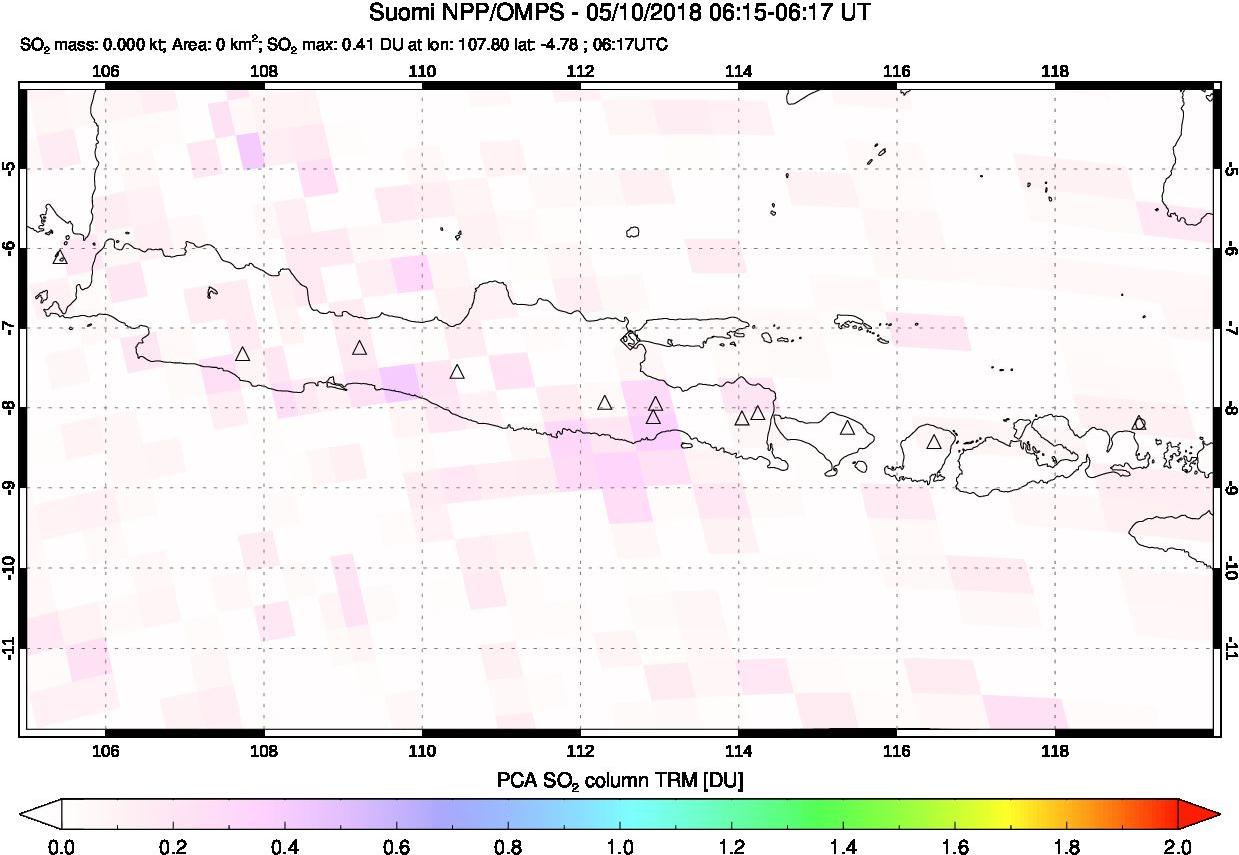 A sulfur dioxide image over Java, Indonesia on May 10, 2018.