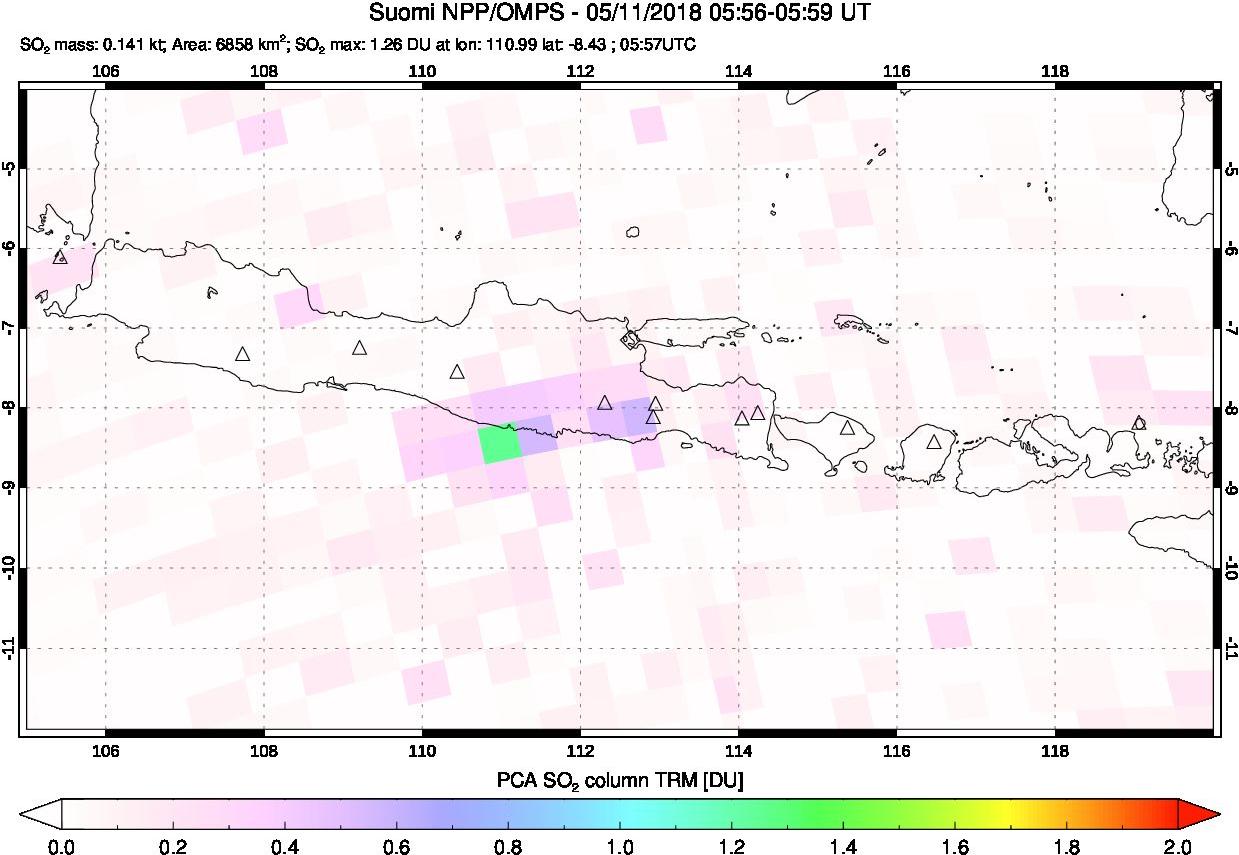 A sulfur dioxide image over Java, Indonesia on May 11, 2018.