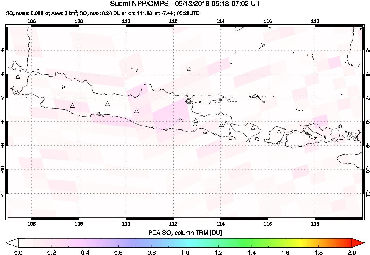A sulfur dioxide image over Java, Indonesia on May 13, 2018.
