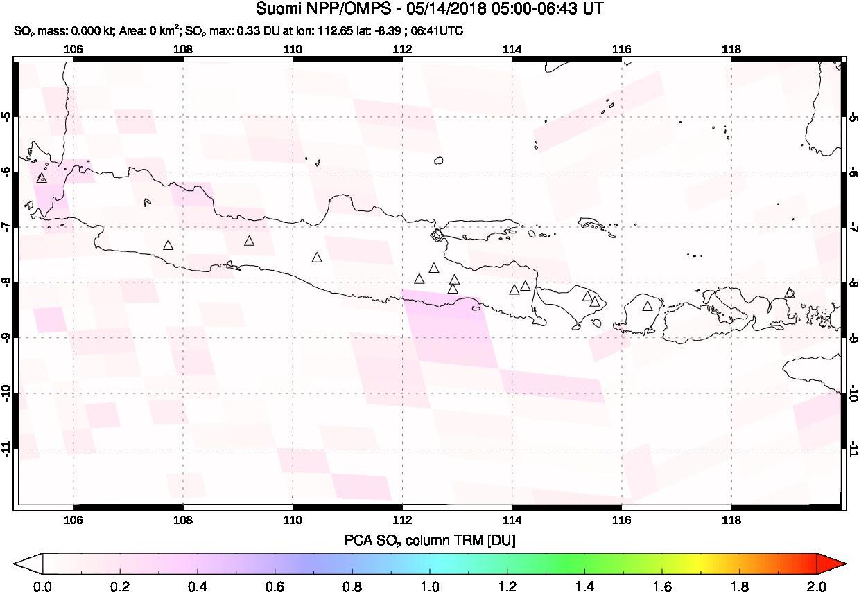 A sulfur dioxide image over Java, Indonesia on May 14, 2018.