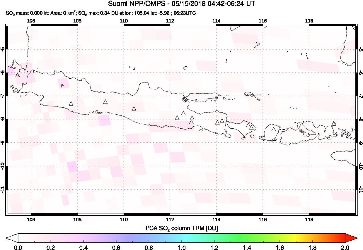 A sulfur dioxide image over Java, Indonesia on May 15, 2018.