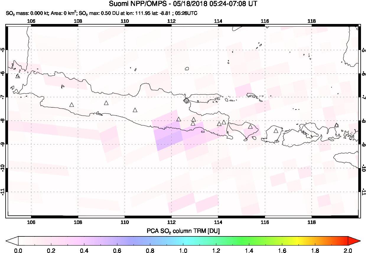 A sulfur dioxide image over Java, Indonesia on May 18, 2018.
