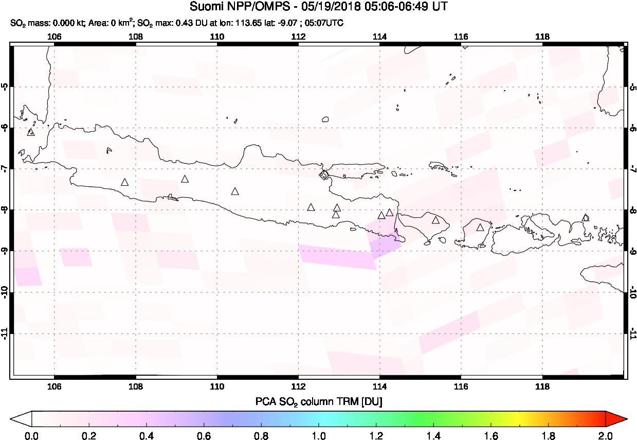 A sulfur dioxide image over Java, Indonesia on May 19, 2018.