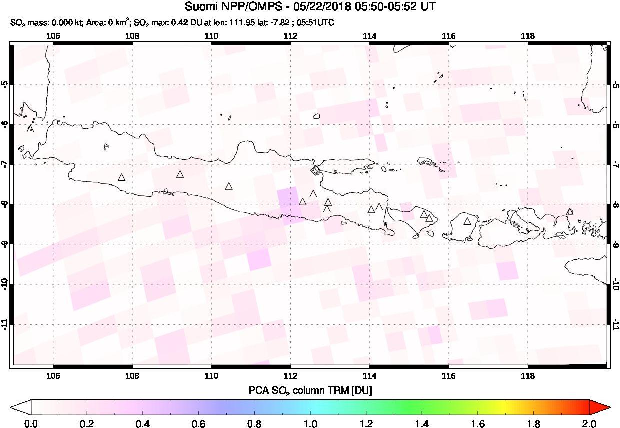 A sulfur dioxide image over Java, Indonesia on May 22, 2018.