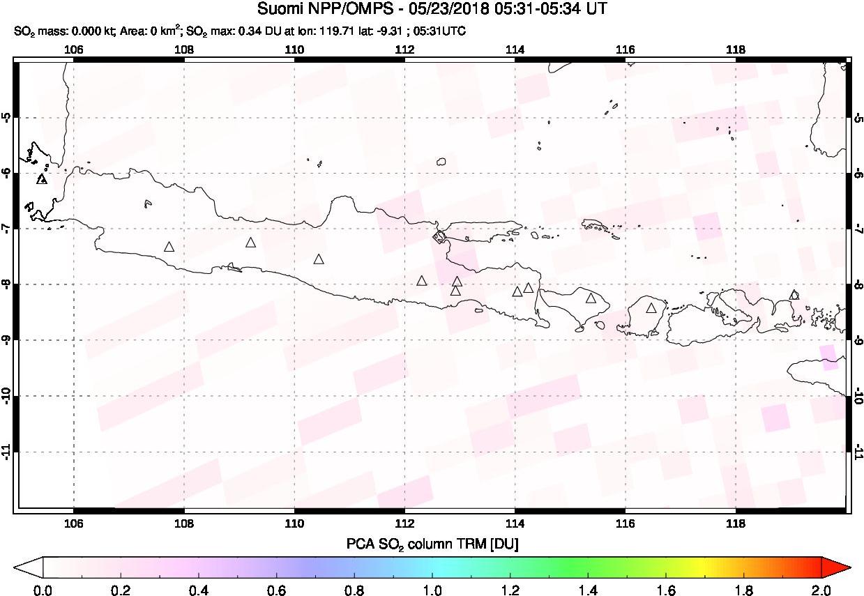 A sulfur dioxide image over Java, Indonesia on May 23, 2018.