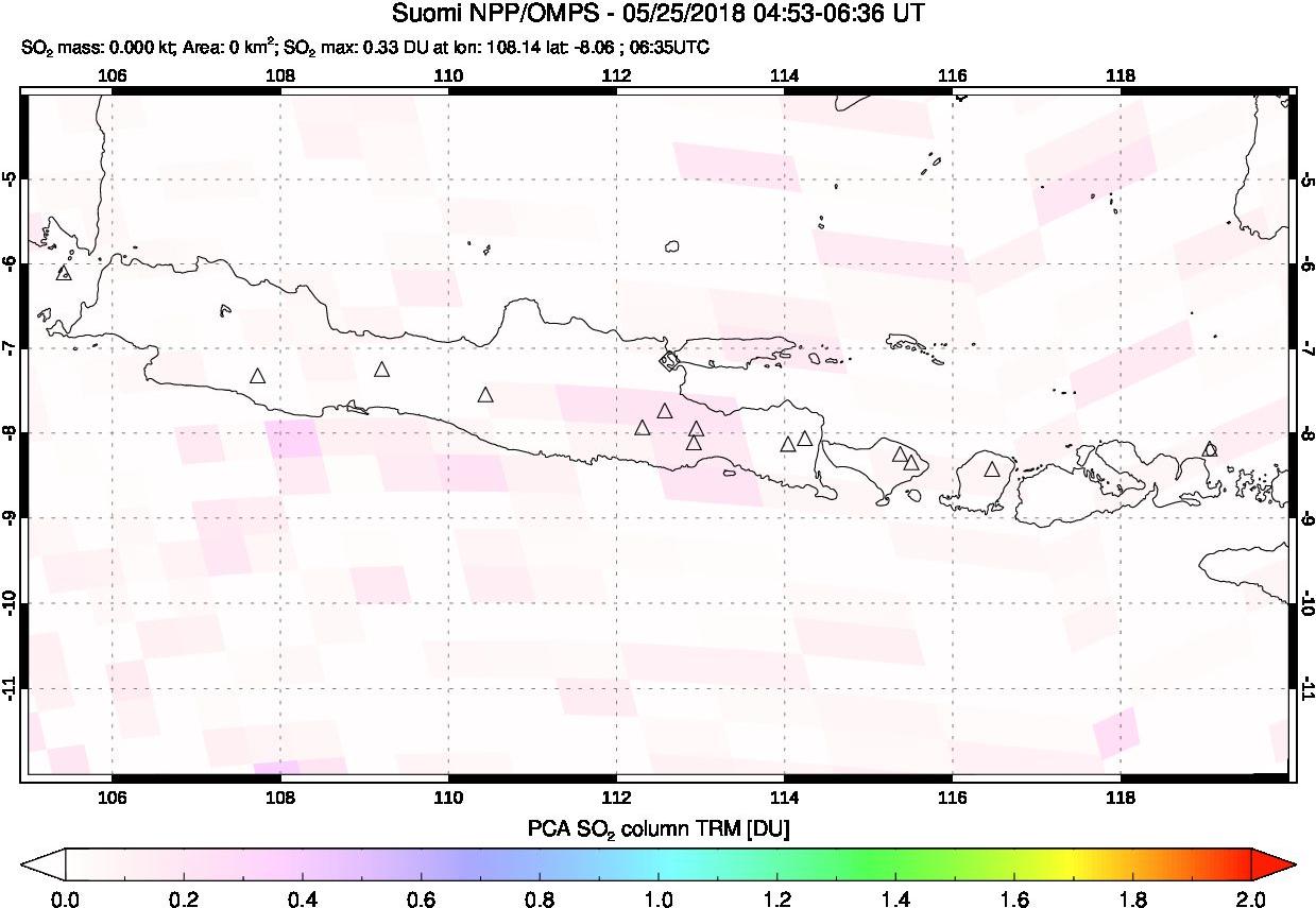 A sulfur dioxide image over Java, Indonesia on May 25, 2018.