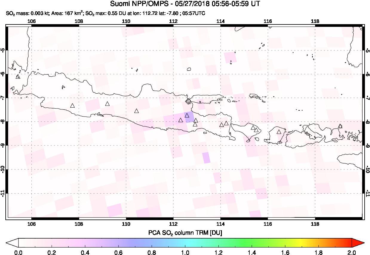 A sulfur dioxide image over Java, Indonesia on May 27, 2018.