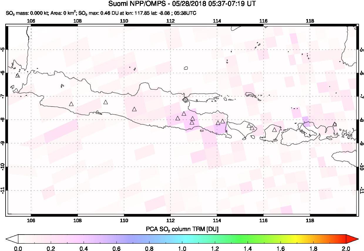 A sulfur dioxide image over Java, Indonesia on May 28, 2018.