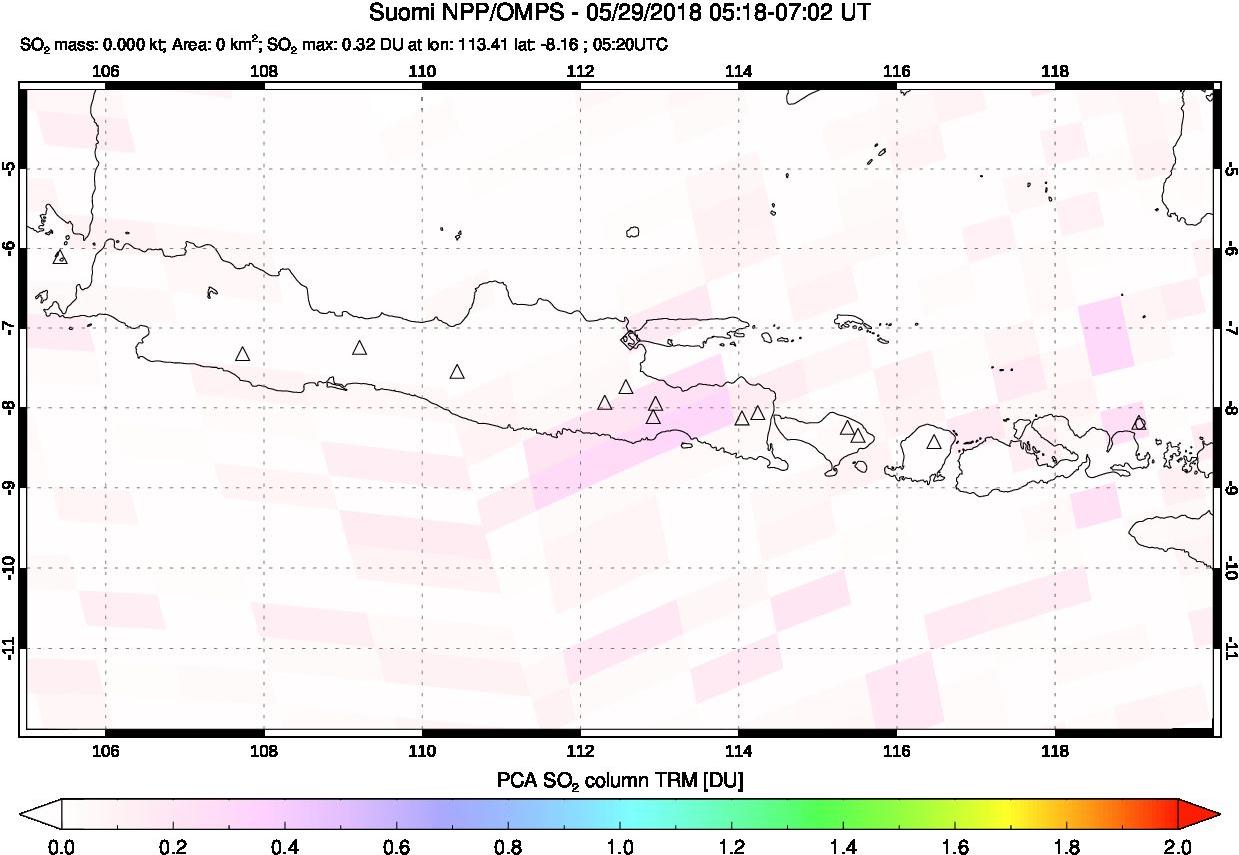 A sulfur dioxide image over Java, Indonesia on May 29, 2018.