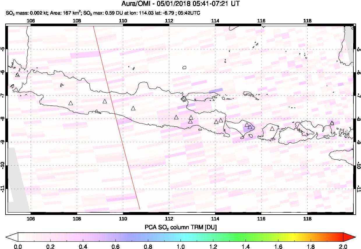 A sulfur dioxide image over Java, Indonesia on May 01, 2018.