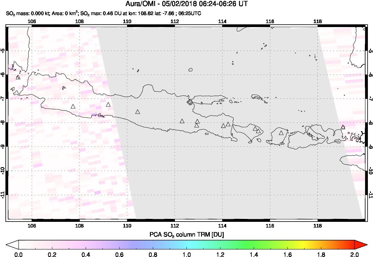 A sulfur dioxide image over Java, Indonesia on May 02, 2018.