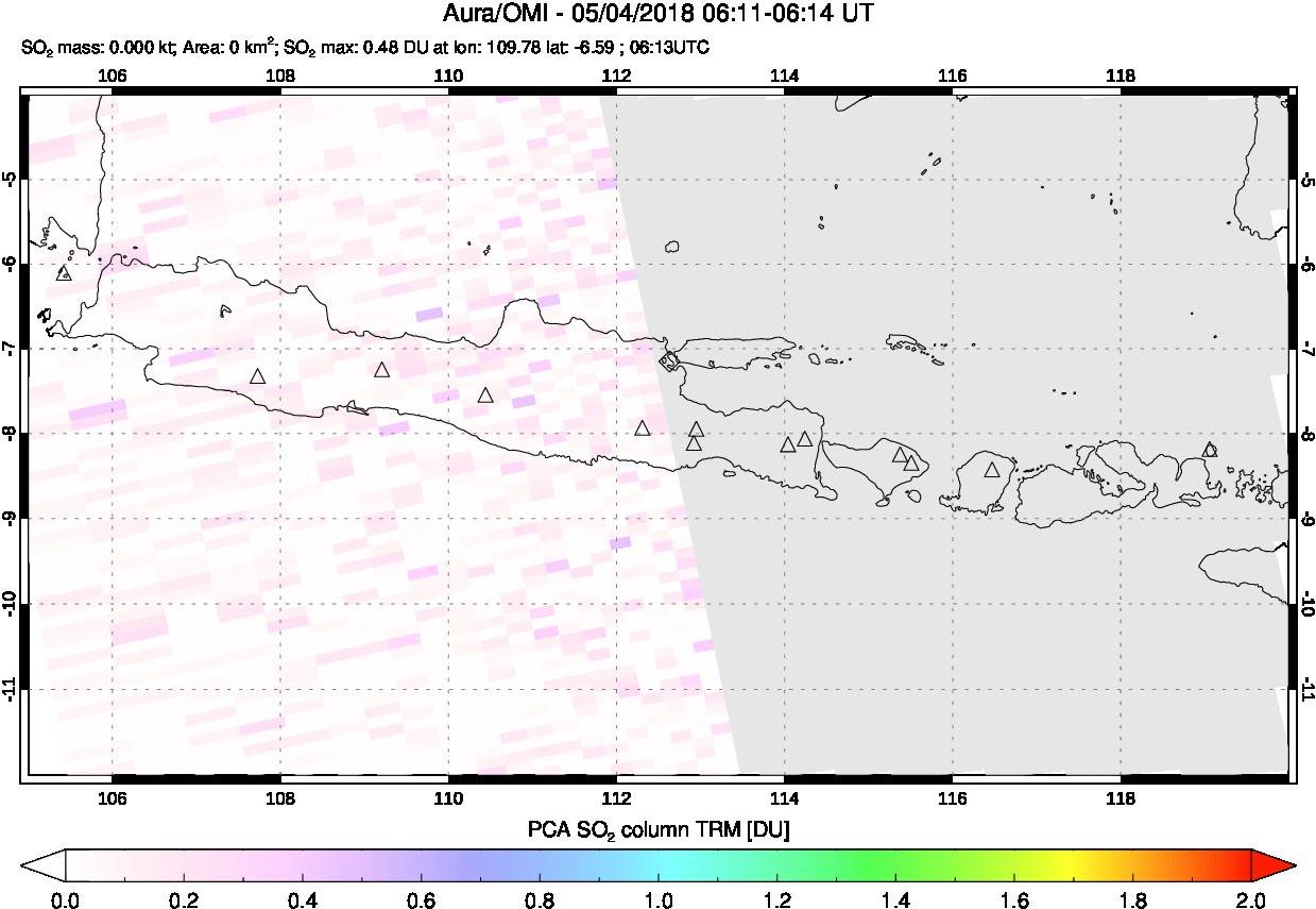 A sulfur dioxide image over Java, Indonesia on May 04, 2018.