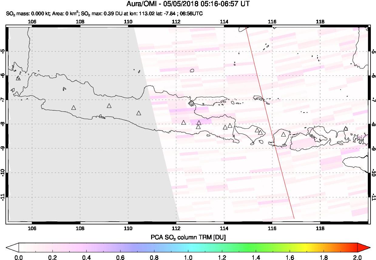 A sulfur dioxide image over Java, Indonesia on May 05, 2018.