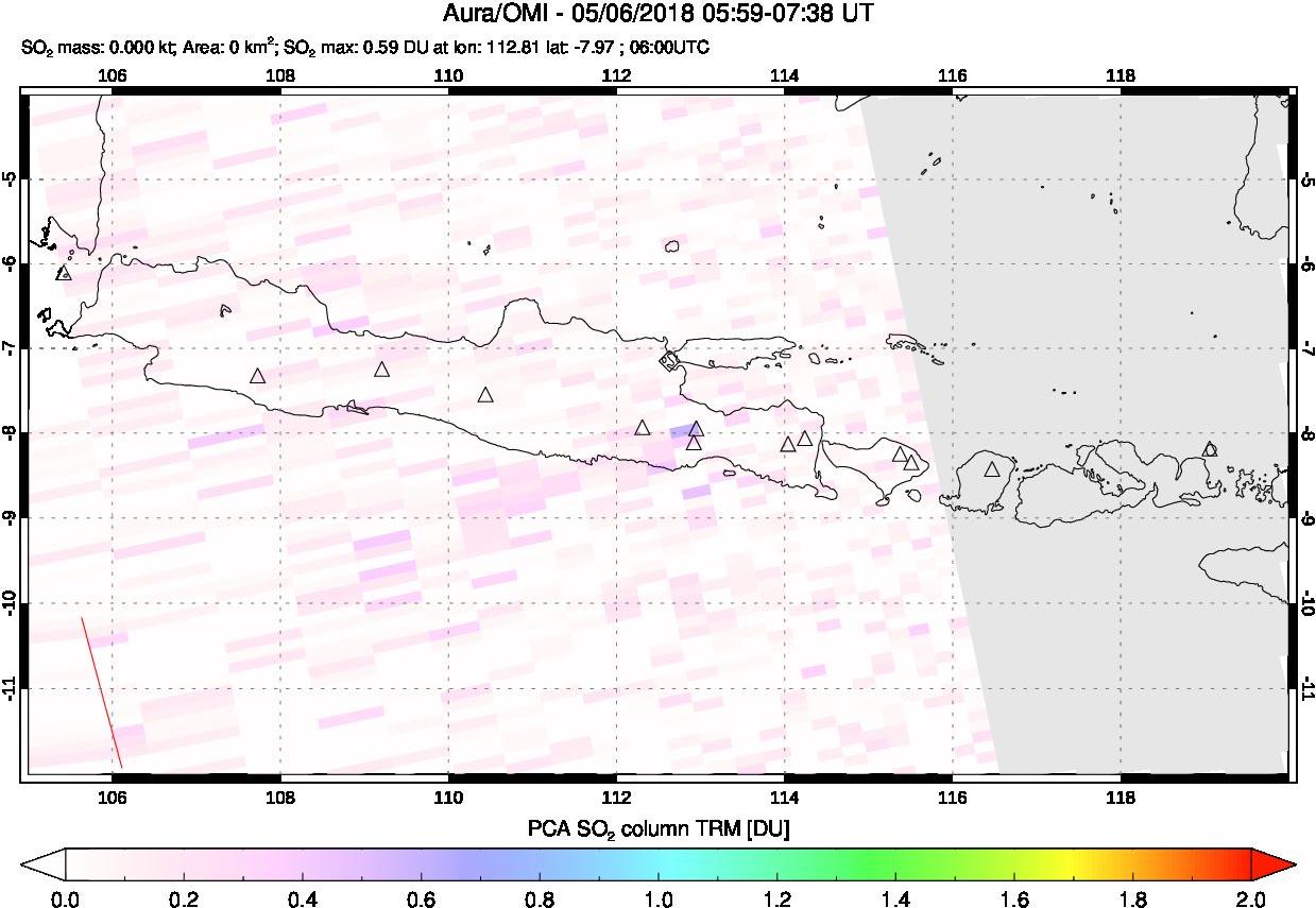 A sulfur dioxide image over Java, Indonesia on May 06, 2018.