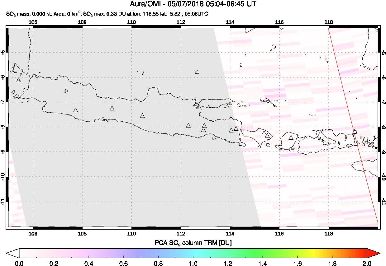 A sulfur dioxide image over Java, Indonesia on May 07, 2018.