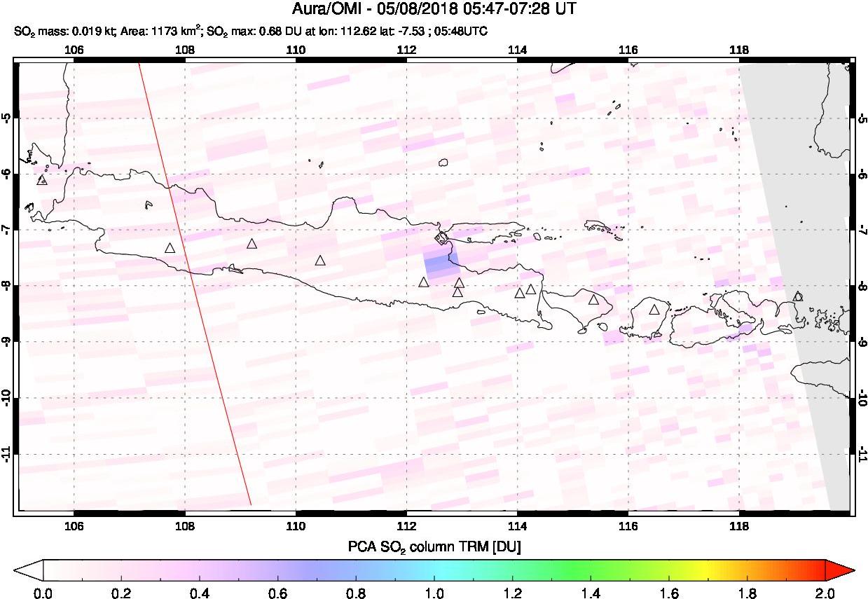 A sulfur dioxide image over Java, Indonesia on May 08, 2018.