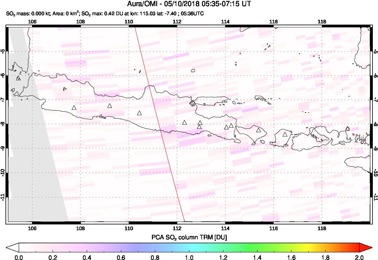 A sulfur dioxide image over Java, Indonesia on May 10, 2018.