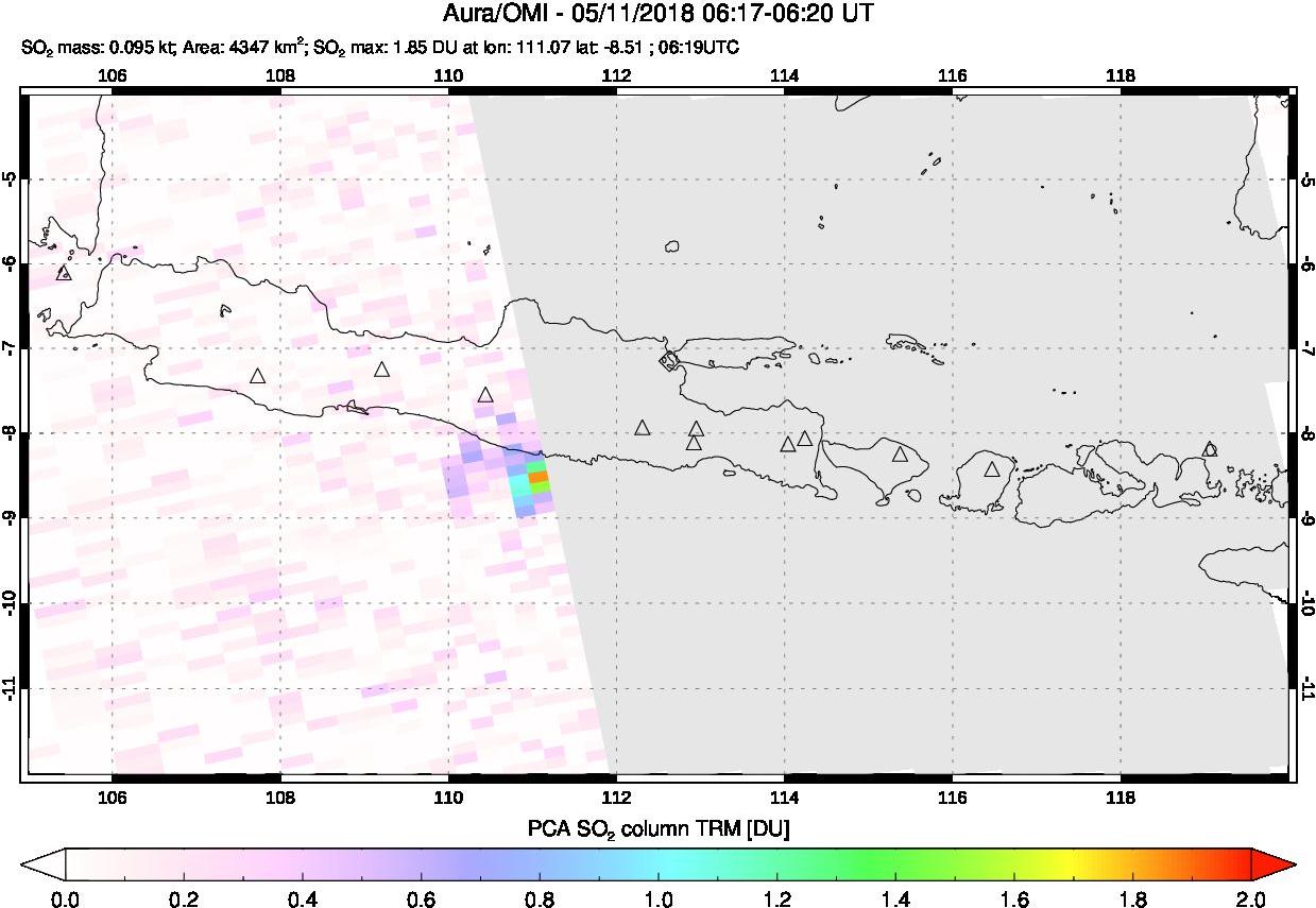 A sulfur dioxide image over Java, Indonesia on May 11, 2018.