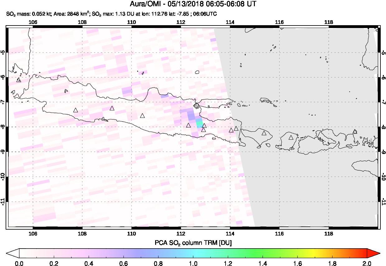 A sulfur dioxide image over Java, Indonesia on May 13, 2018.