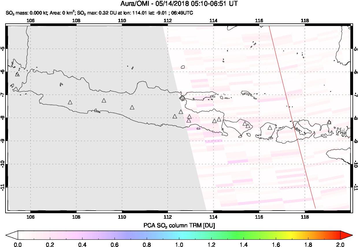 A sulfur dioxide image over Java, Indonesia on May 14, 2018.