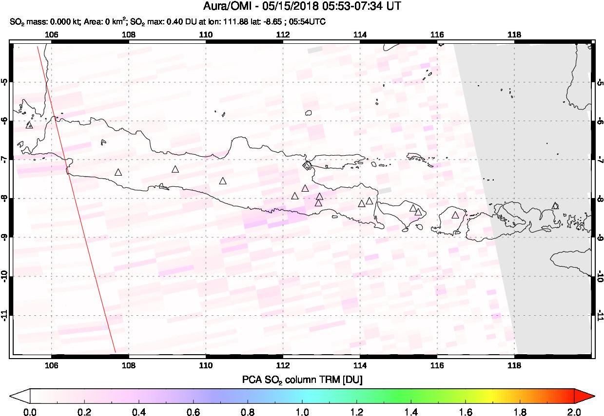 A sulfur dioxide image over Java, Indonesia on May 15, 2018.
