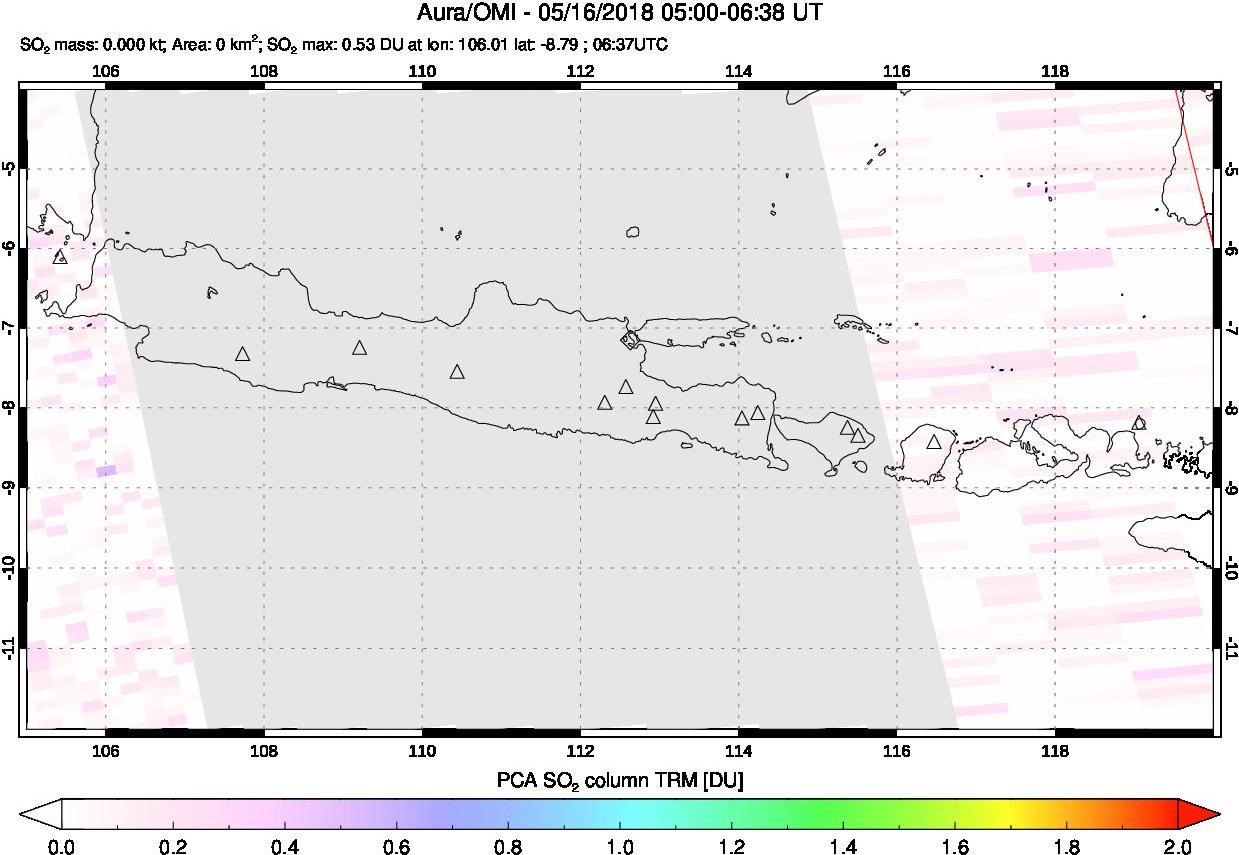 A sulfur dioxide image over Java, Indonesia on May 16, 2018.