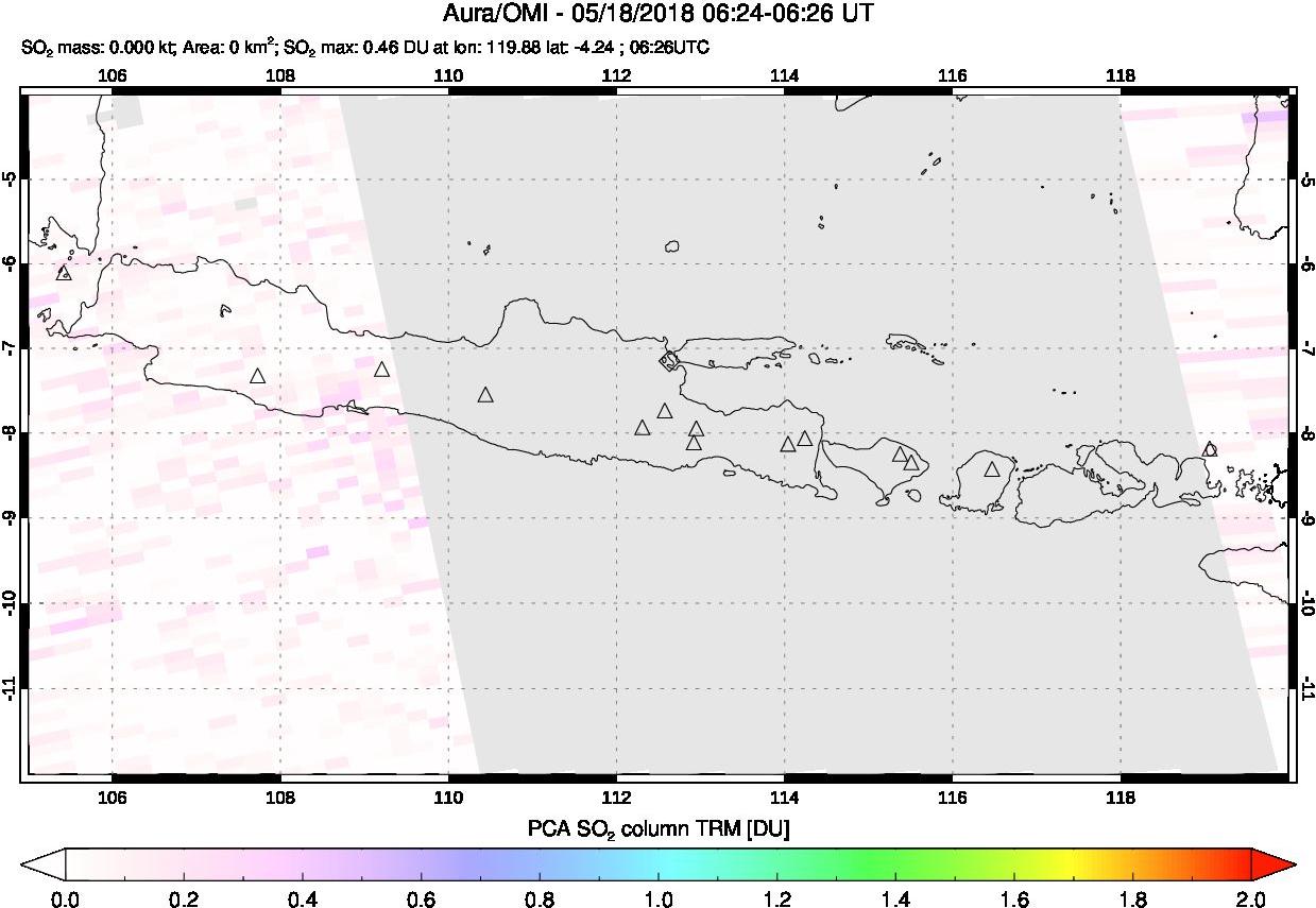 A sulfur dioxide image over Java, Indonesia on May 18, 2018.