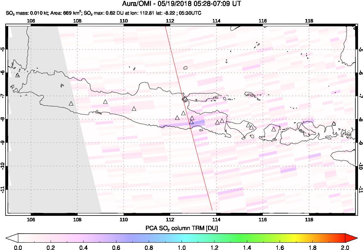 A sulfur dioxide image over Java, Indonesia on May 19, 2018.