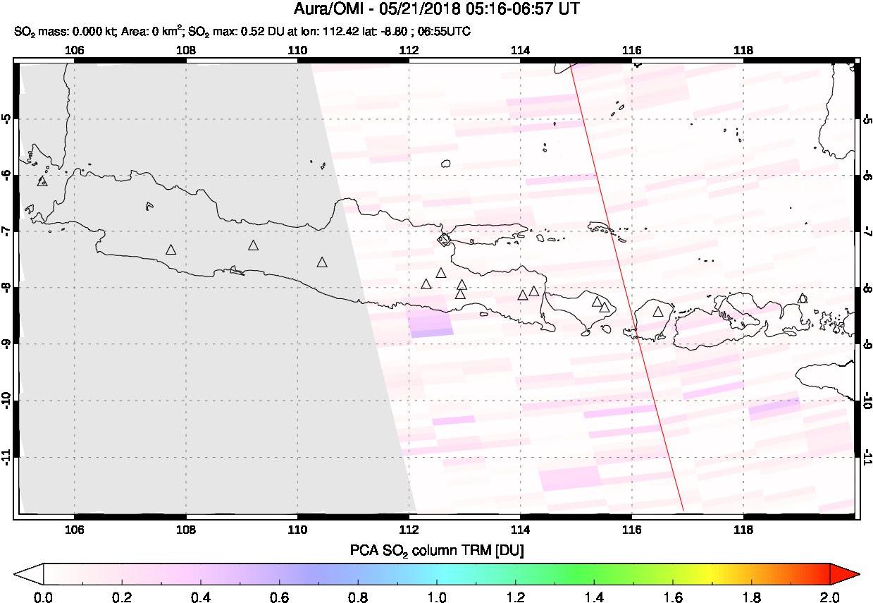 A sulfur dioxide image over Java, Indonesia on May 21, 2018.