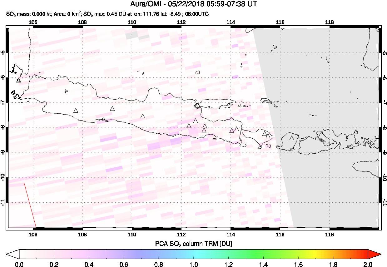 A sulfur dioxide image over Java, Indonesia on May 22, 2018.