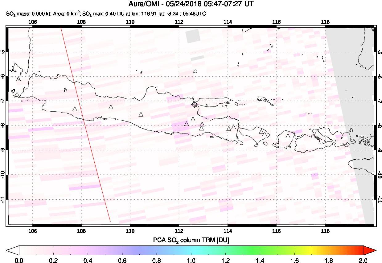 A sulfur dioxide image over Java, Indonesia on May 24, 2018.