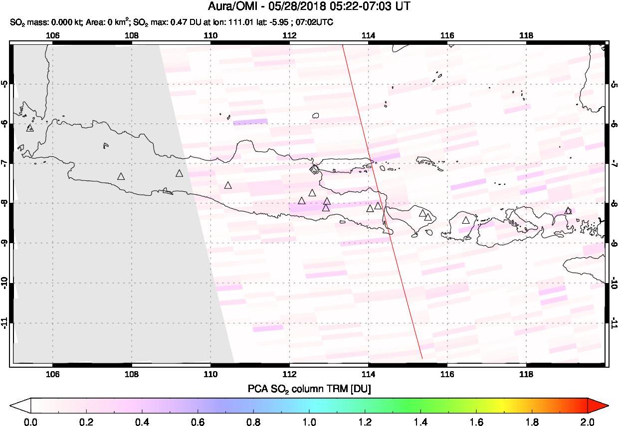 A sulfur dioxide image over Java, Indonesia on May 28, 2018.