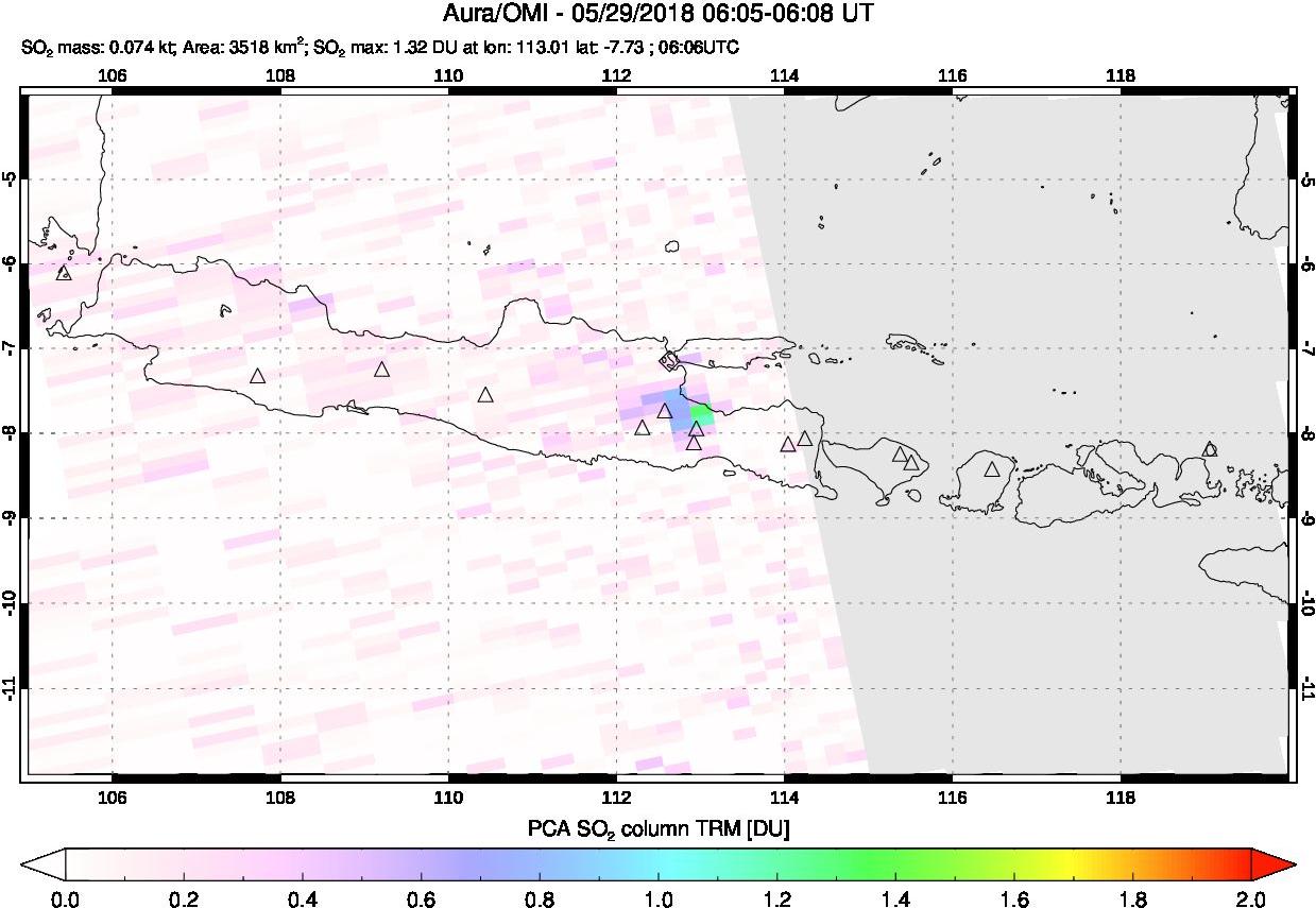 A sulfur dioxide image over Java, Indonesia on May 29, 2018.