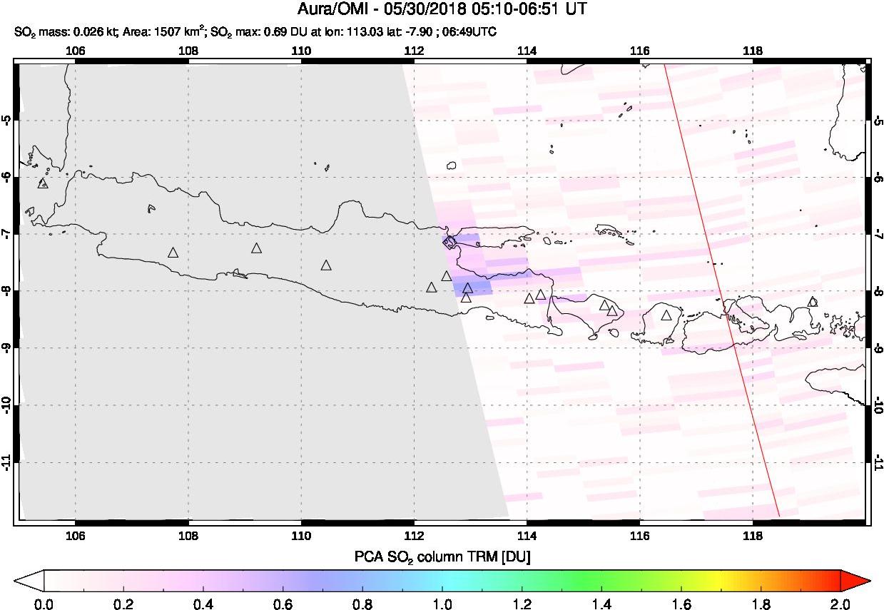 A sulfur dioxide image over Java, Indonesia on May 30, 2018.