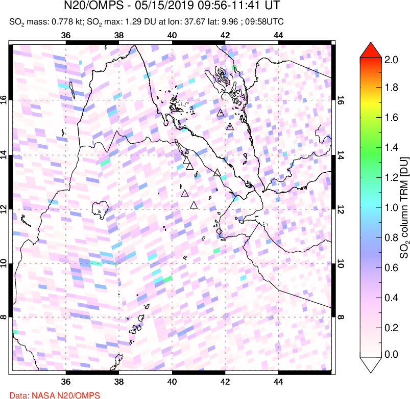 A sulfur dioxide image over Afar and southern Red Sea on May 15, 2019.